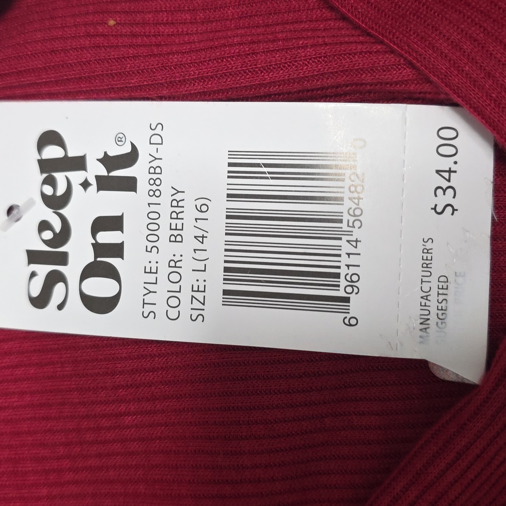 NWT Kids Sleep On It Burgundy Long Sleeve Sleep Shirt- Size Large (14/16) - Picture 3 of 4